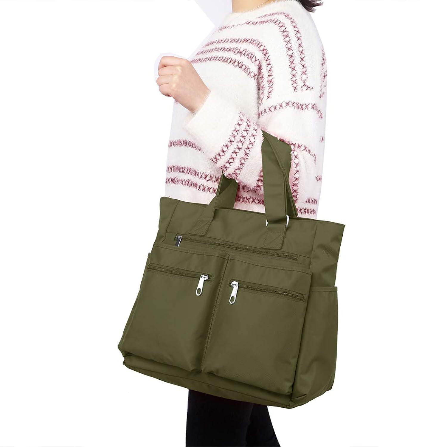 VOLGANIK ROCK Canvas Tote Bag Waterproof Nylon Multi Pocket Shoulder Bags Laptop Work Bag Teacher Purse Handbag for Women Men