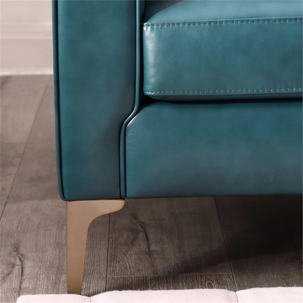 Turquoise Leather Tufted Sofa with Removable Cushions