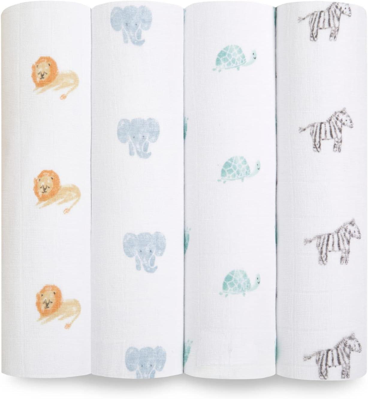 aden + anais Essentials Organic Swaddle Blanket - Animal Kingdom - 4pk