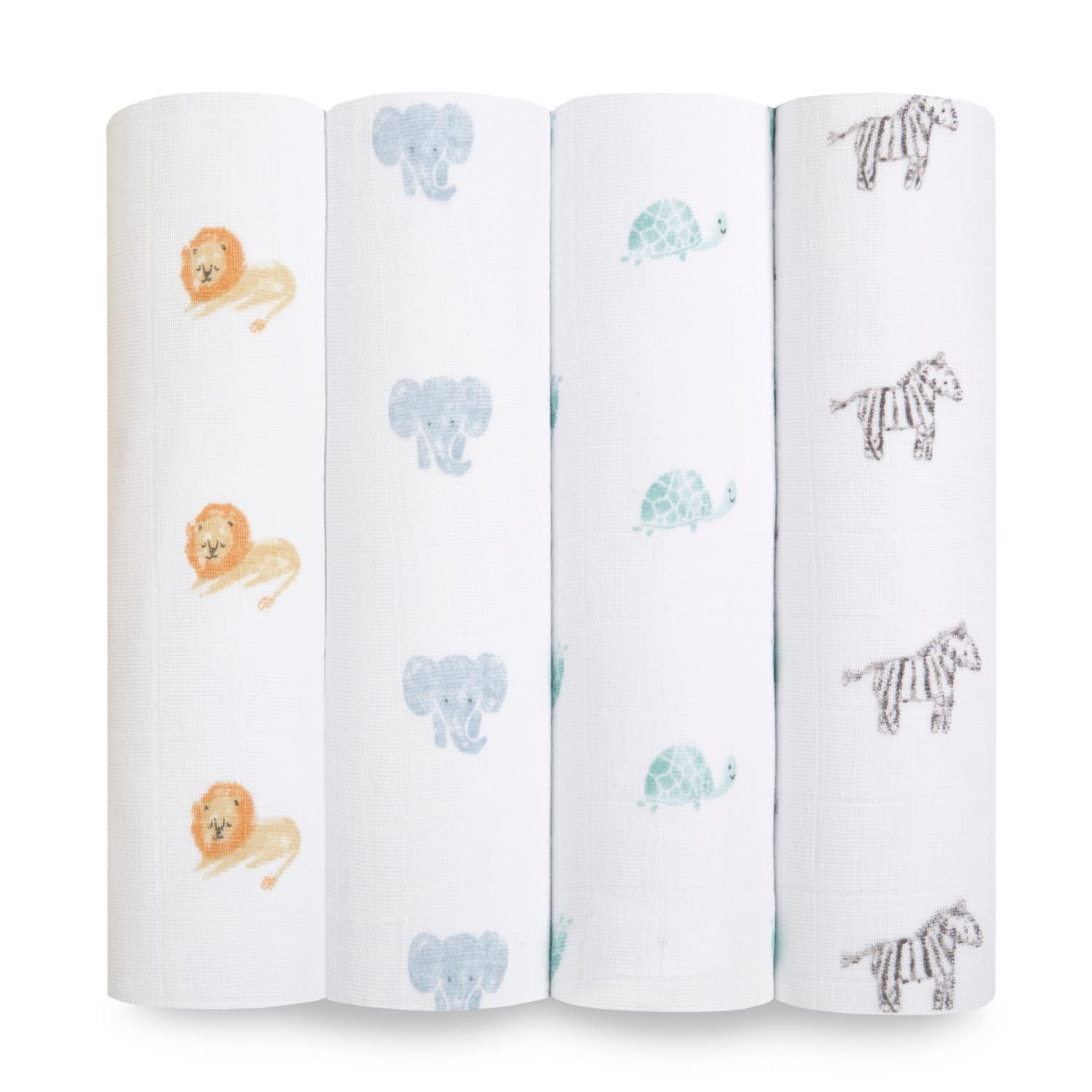 aden + anais Essentials Organic Swaddle Blanket - Animal Kingdom - 4pk