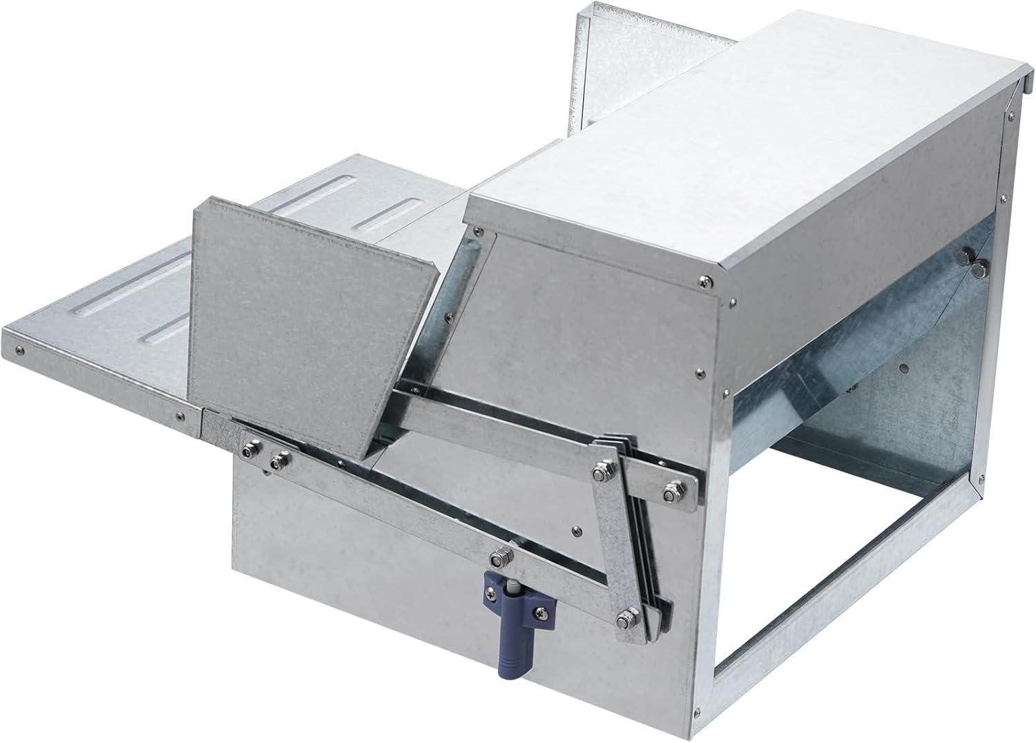 VEVOR Poultry Feeder, 25lbs Capacity, Feed Chicken Feeder with Lid & Lock, Outdoor Coop Food Dispenser, No Waste, Weatherproof Galvanized Metal Feeder for Ducks, Geese