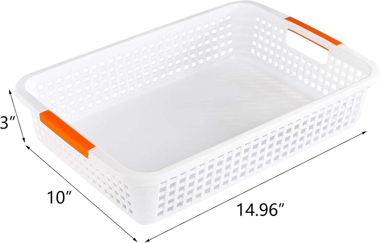 Set of 8 White Plastic Storage Baskets with Color Handles