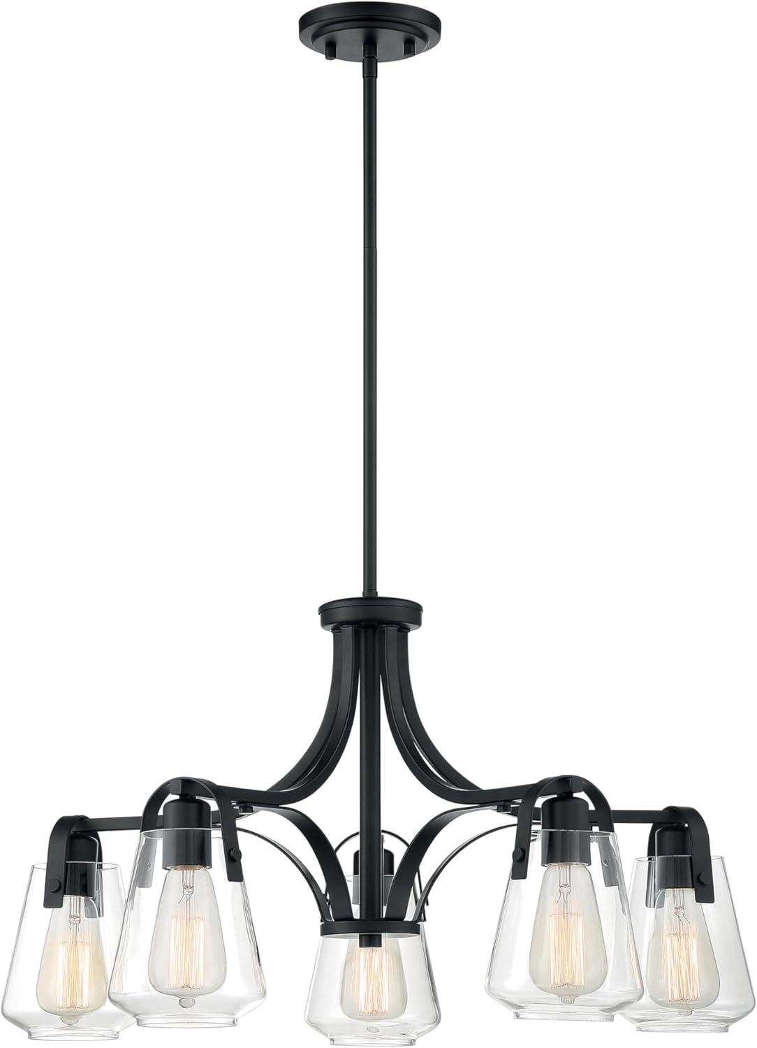 Skybridge Matte Black 5-Light Chandelier with Clear Glass Shades