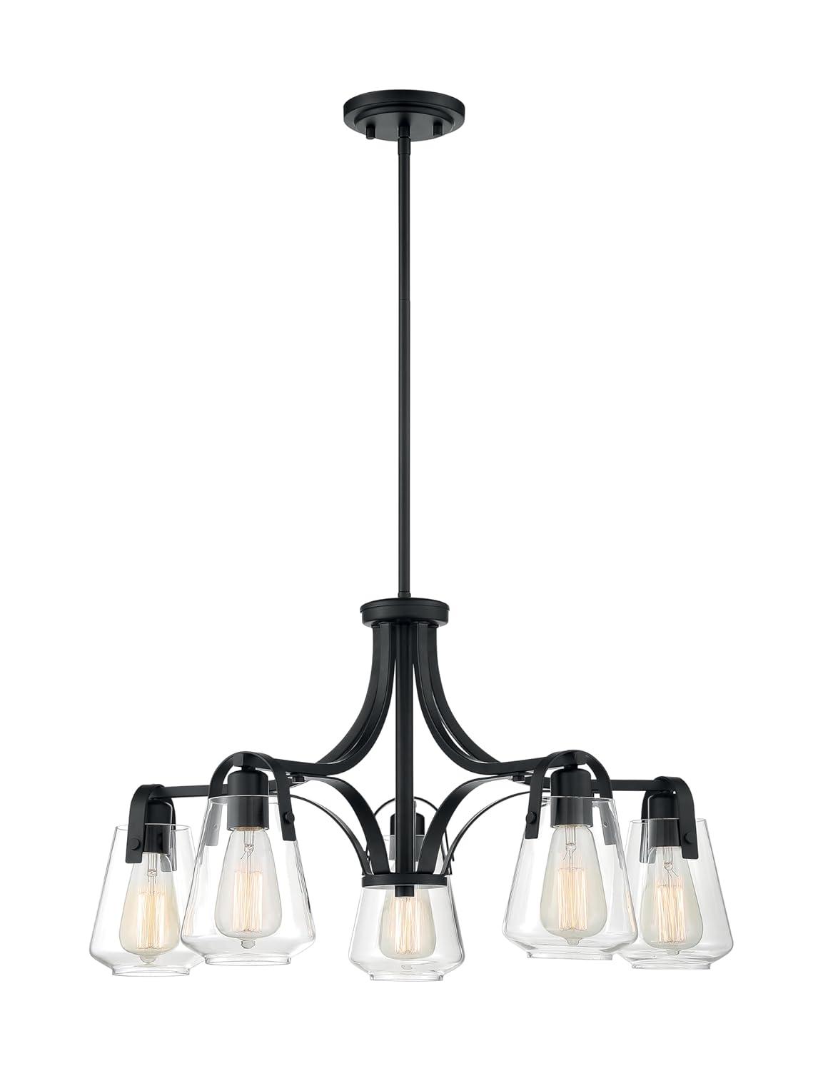 Skybridge Matte Black 5-Light Chandelier with Clear Glass Shades