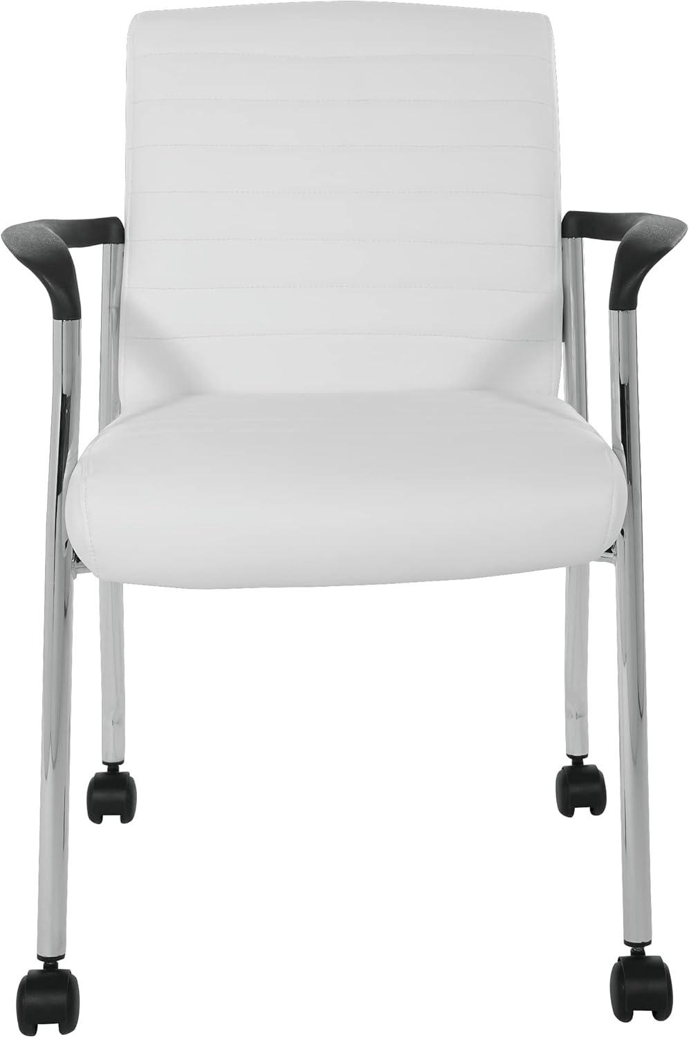 Guest Chair in White Faux Leather with Chrome Frame