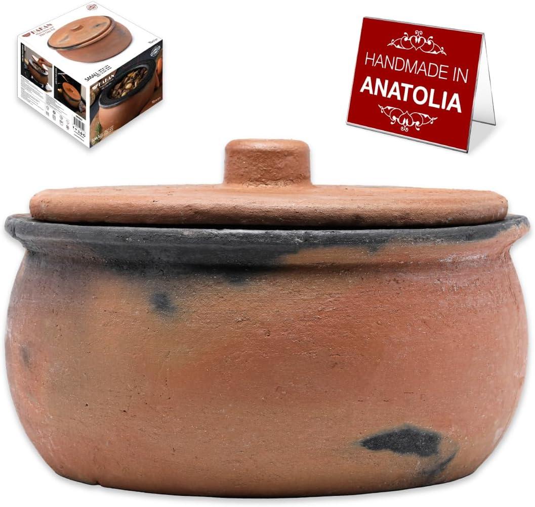 Hakan Efes Clay Pot with Lid, Unglazed Terracotta