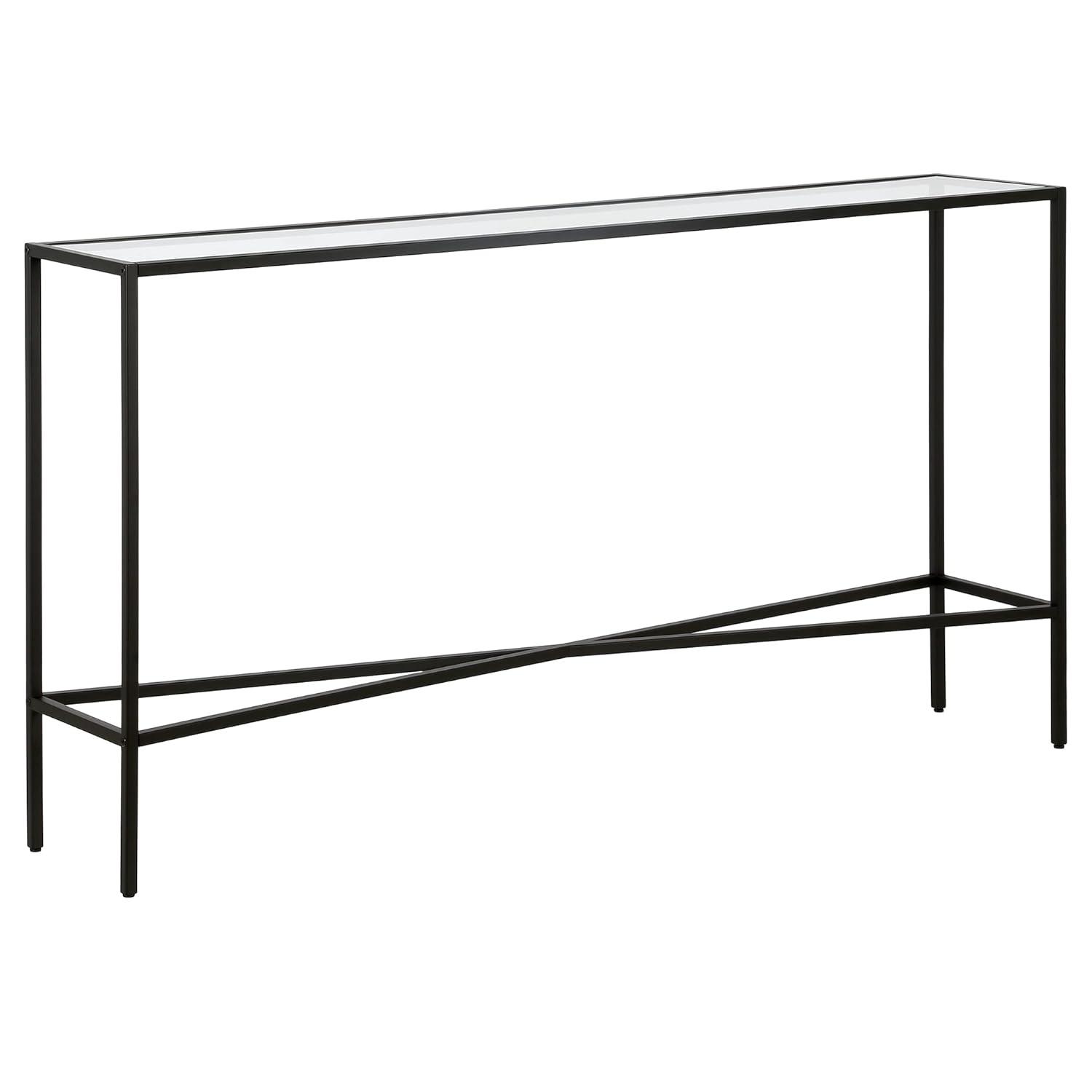 55" Black Bronze Console Table with Glass Tabletop - Henn&Hart