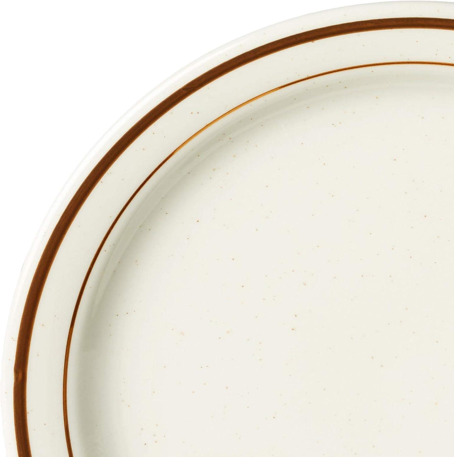 Arizona 10.5-Inch Brown Rim Speckled Porcelain Plates, Set of 12