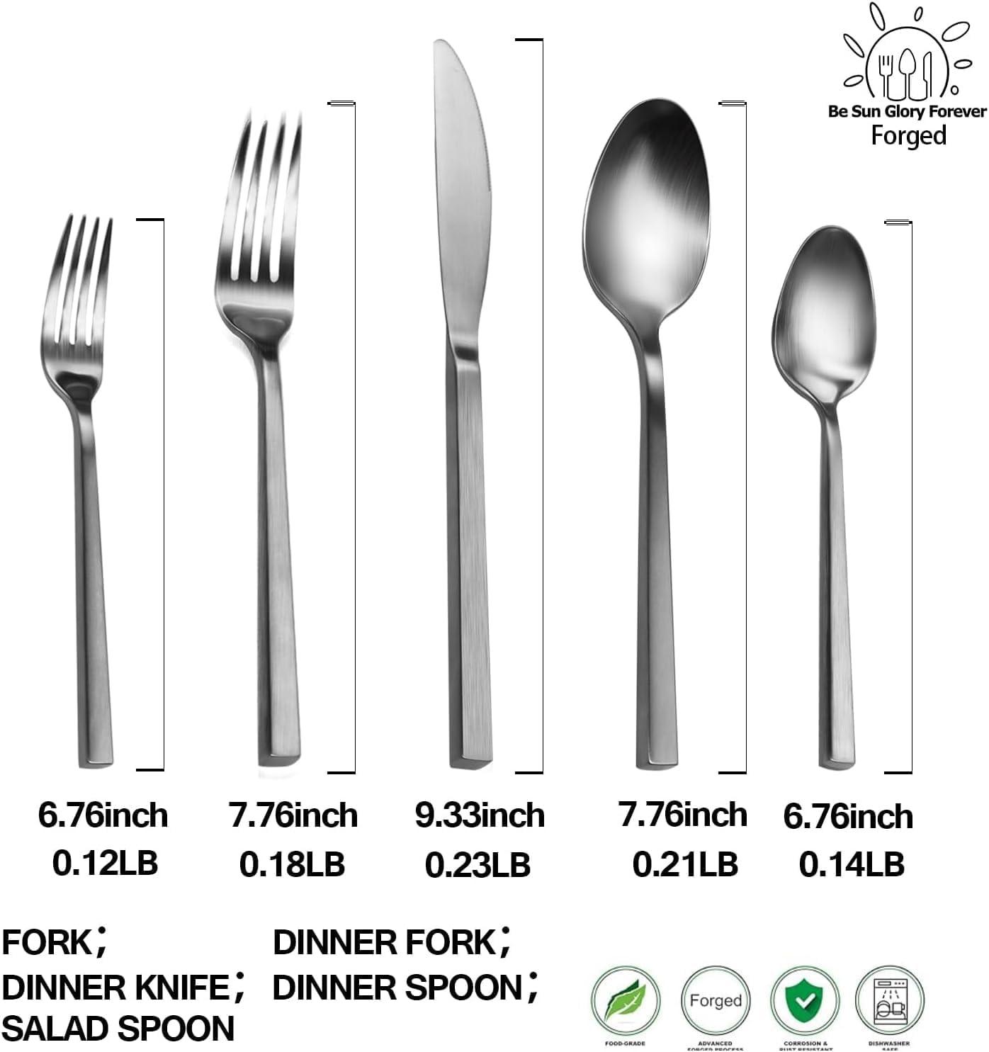 Cube 20-Piece Forged Stainless Steel Flatware Set Cutlery Set,Silverware Set Service for 4,Mirror Finish,Dishwasher Safe