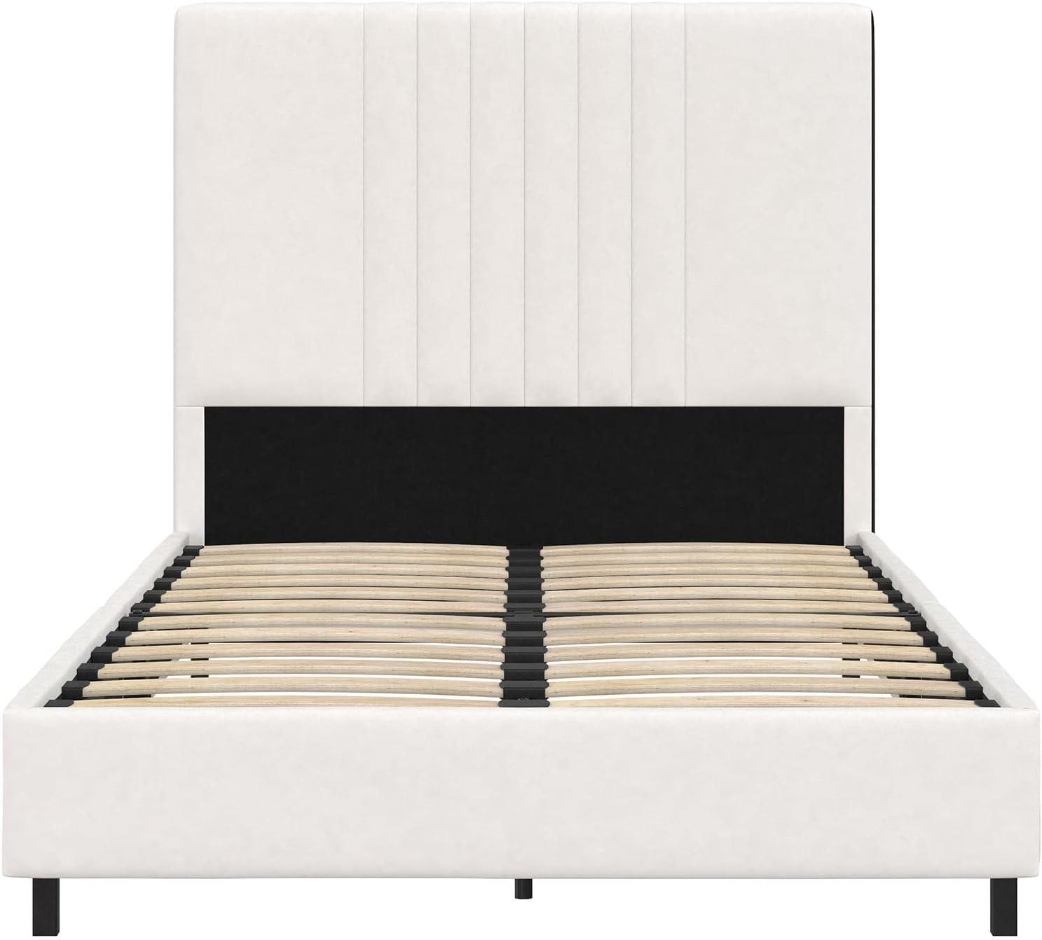 RealRooms Rio Faux Leather Upholstered Platform Bed with Tufted Headboard, Twin, White