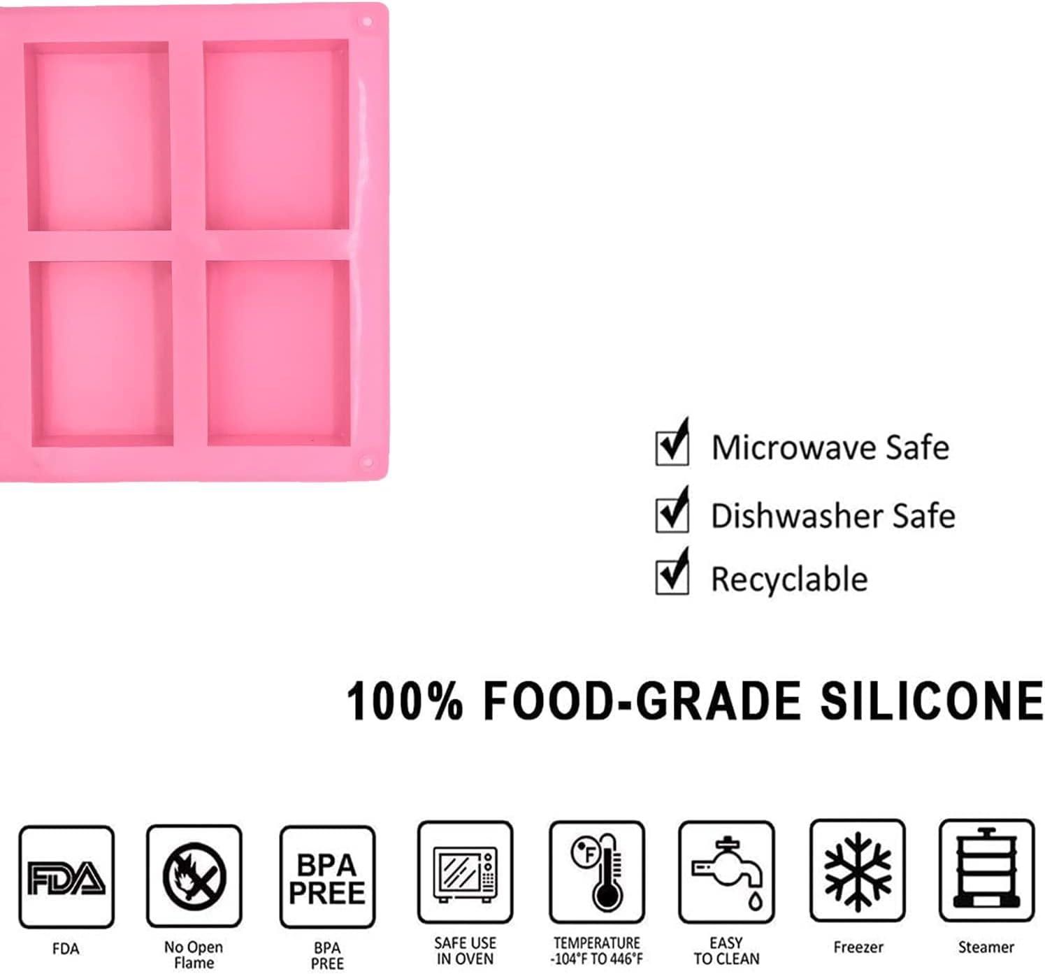 3 Pack Silicone Soap Molds, 6 Cavities Rectangle Silicone Soap Molds, Great for Homemade Craft Soap Mold, Chocolate Mold, Cake Mold ＆ Ice Cube Tray - Just Pop Out（Pink & Blue & Purple）