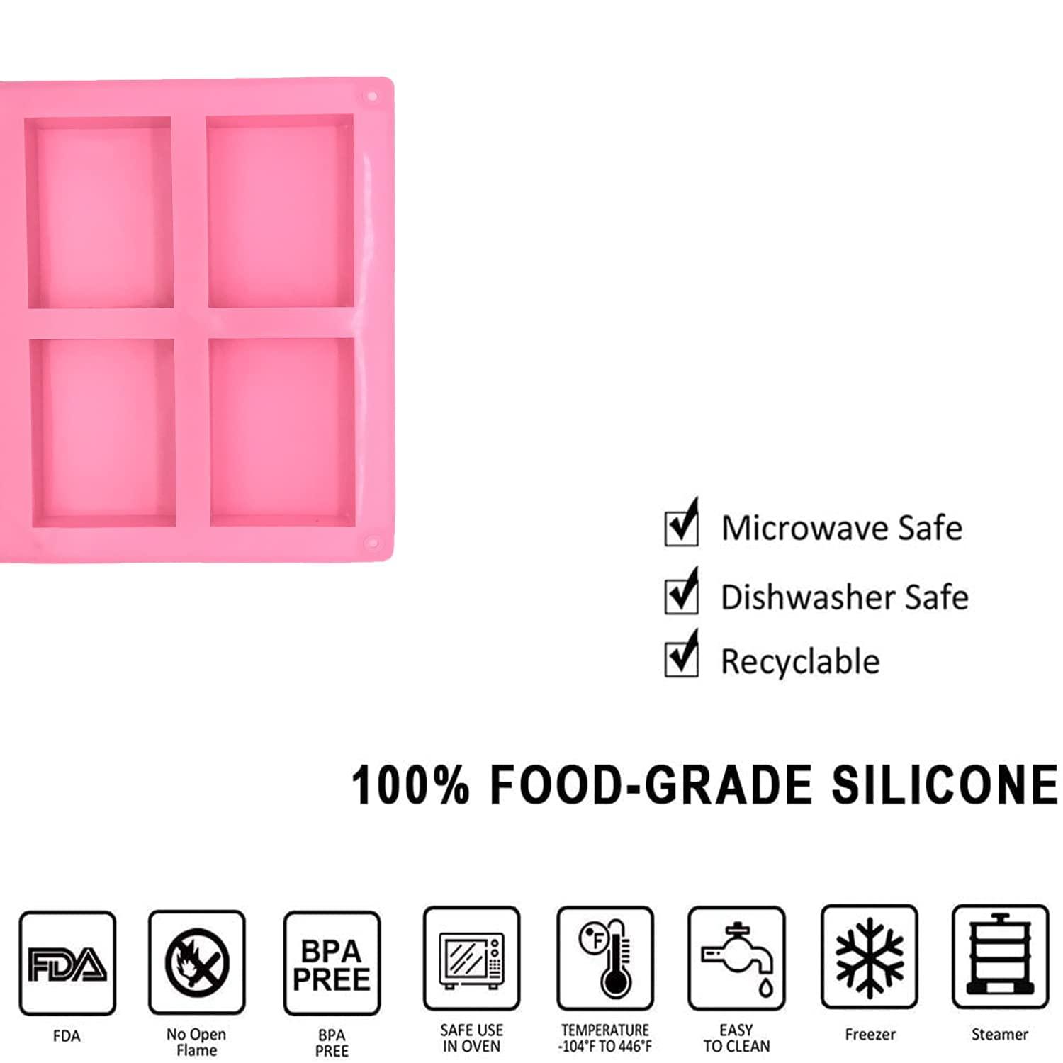 3 Pack Silicone Soap Molds, 6 Cavities Rectangle Silicone Soap Molds, Great for Homemade Craft Soap Mold, Chocolate Mold, Cake Mold & Ice Cube Tray - Just Pop Out(Pink & Blue & Purple)