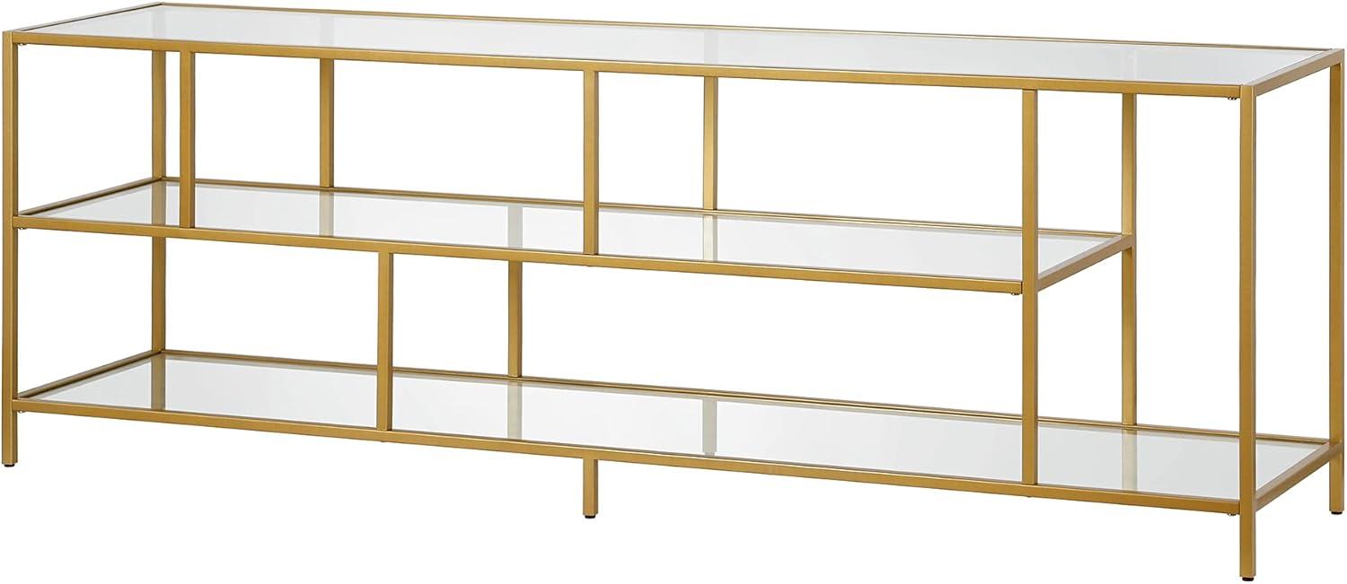 Evelyn&Zoe Winthrop Rectangular TV Stand with Glass Shelves for TV's up to 75", Brass