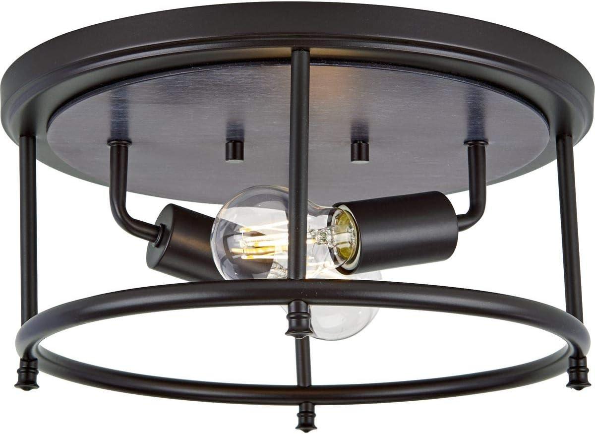 Progress Lighting Durrell 2-Light Flush Mount, Matte Black, Open-Cage, Steel