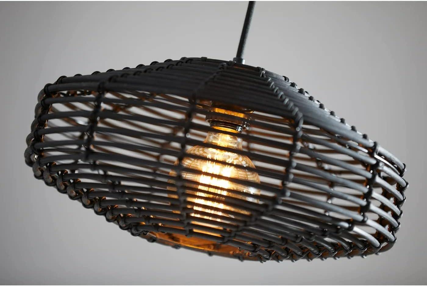 7" Kingston Pendant Ceiling Light Black - Adesso: Bohemian Rattan Design, Vintage Bulb Included