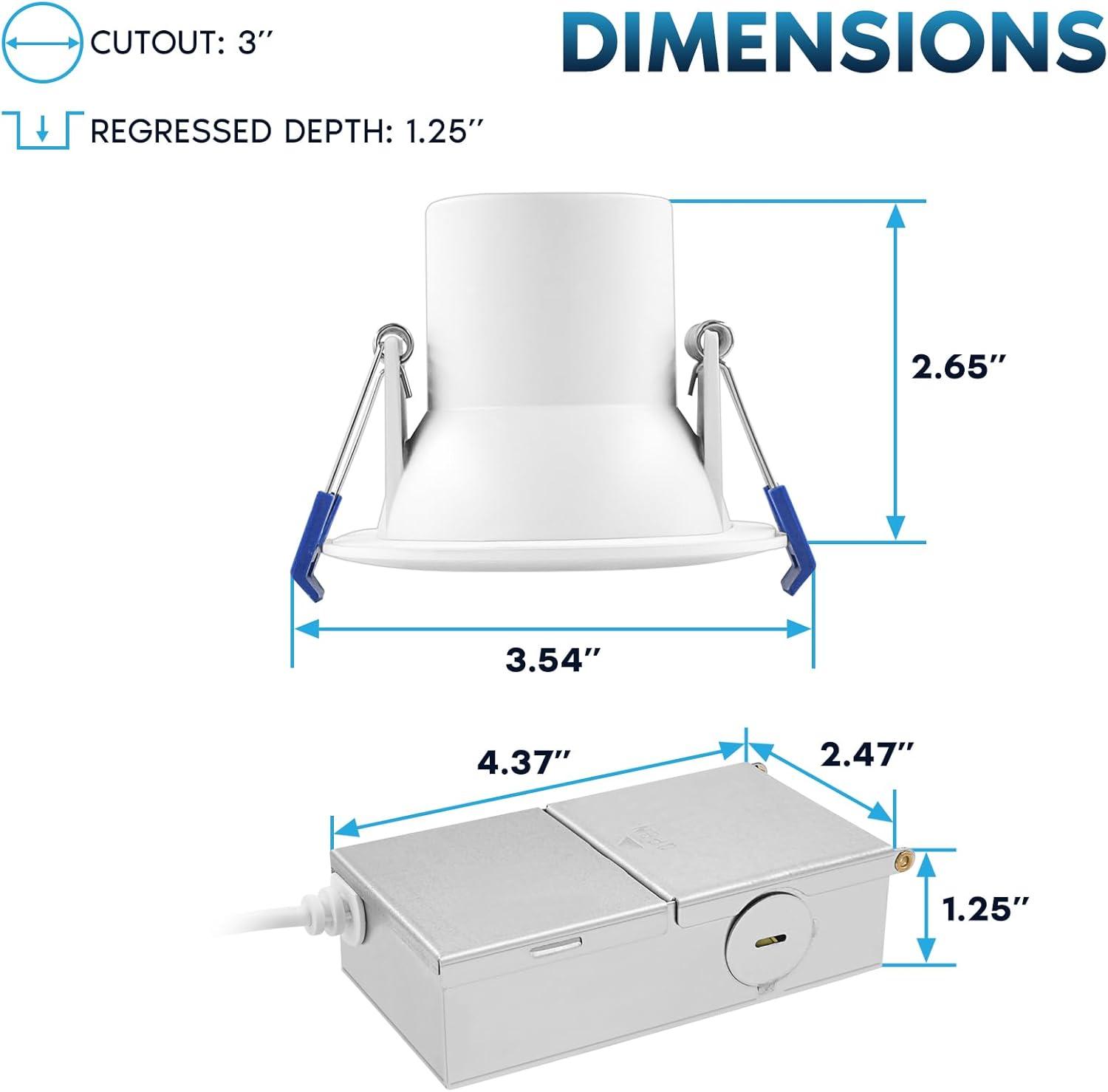 Luxrite 3 Inch LED Recessed Ceiling Light J-Box 8W 5CCT 2700K/3000K/3500K/4000K/5000K 840LM Dimmable Canless Downlight, Wet Rated IC Rated ETL 12 Pack