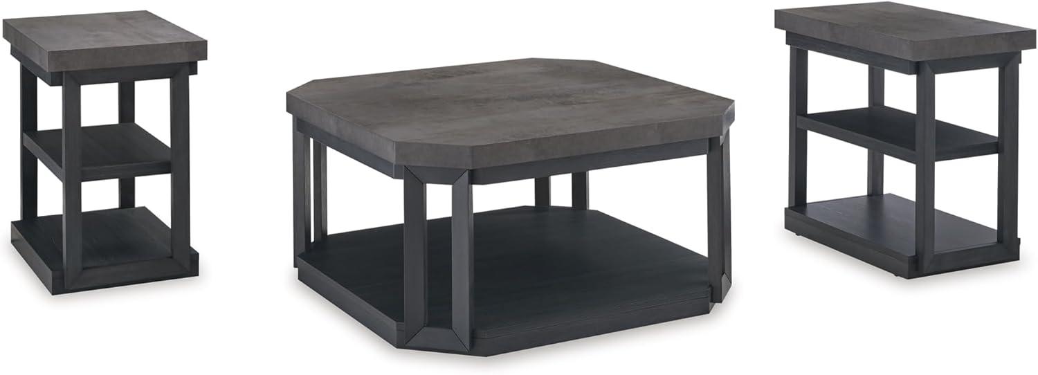 Modern Black and Gray Square Table Set with Shelves and Casters