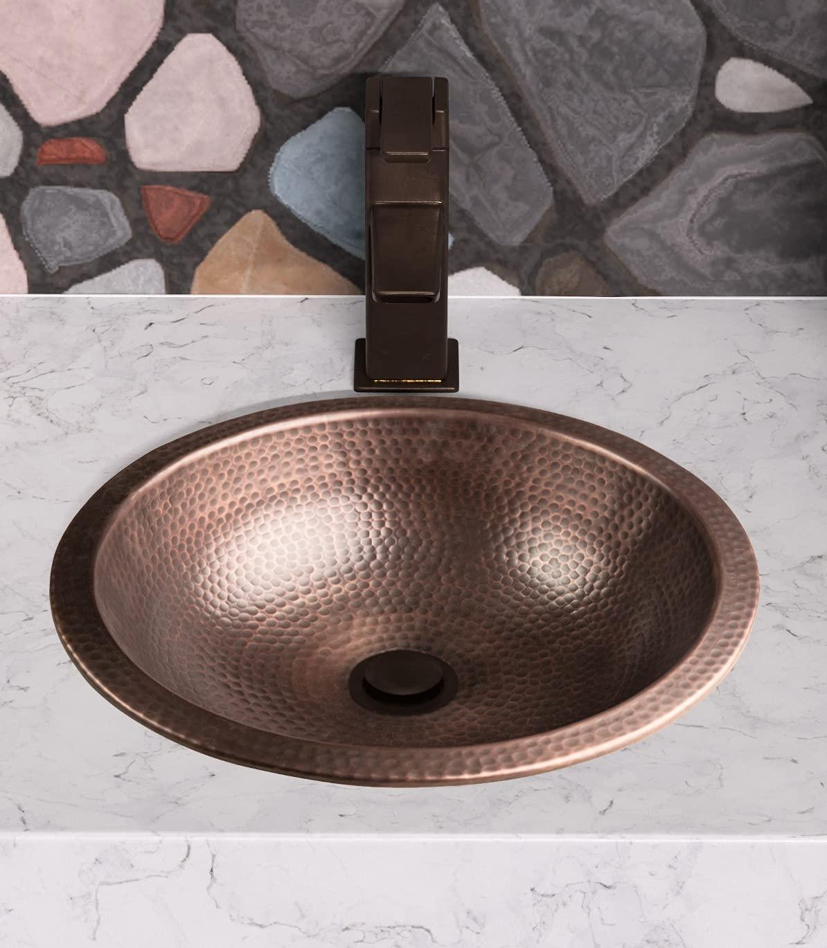 Monarch Abode 16-inch Hand Hammered Pure Copper Rotunda Dual Mount Bathroom Sink, Drop-In or Undermount Vanity Sink, Single Circular Bowl