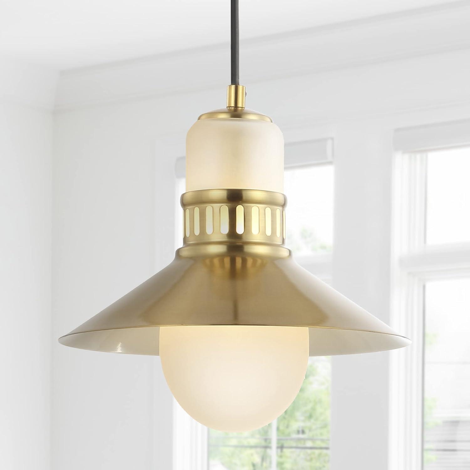 JONATHAN Y Colin Adjustable Iron/Glass Retro Hurricane LED Pendant