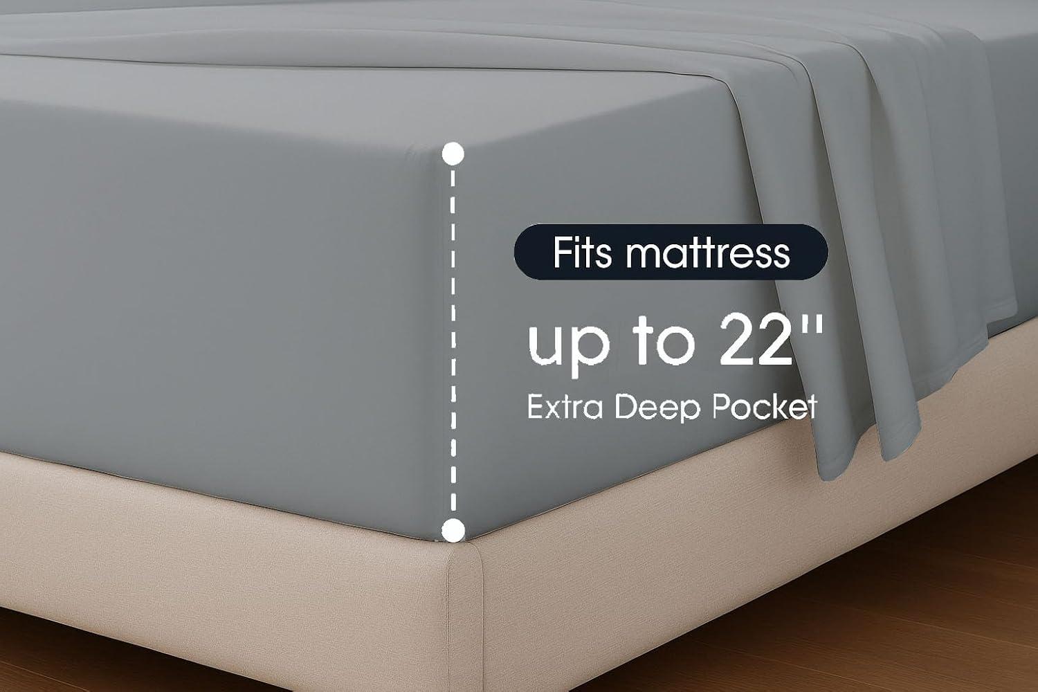 Egyptian Linens Soft Cotton Sateen Sheet Set - Extra Deep Fitted (22 inches) Gray Queen