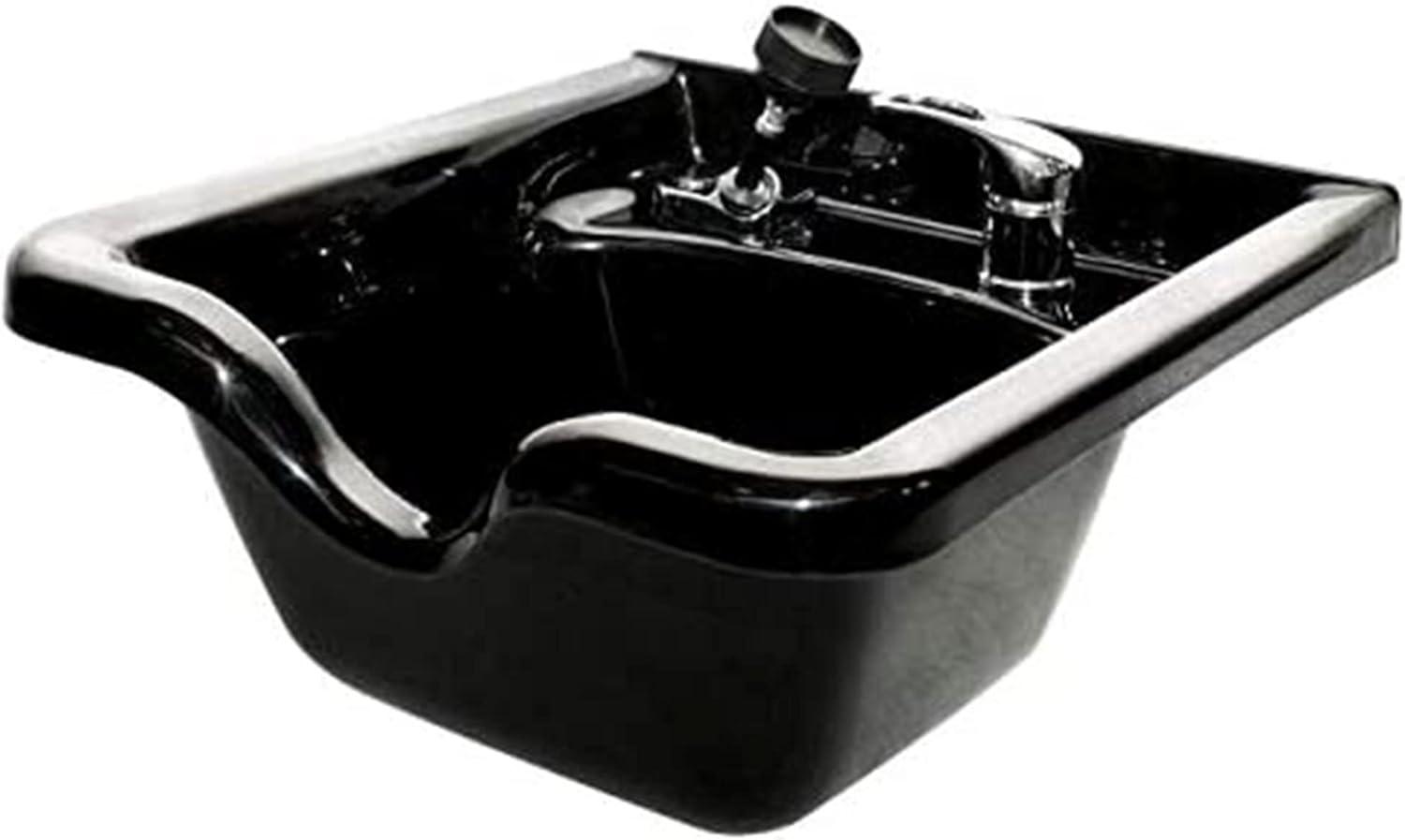 PureSana Chromium 19 Inch Square Professional Grade Shampoo Bowl and Fixture Set with Sprayer Hose, Mounting Bracket, and Strainer, Black