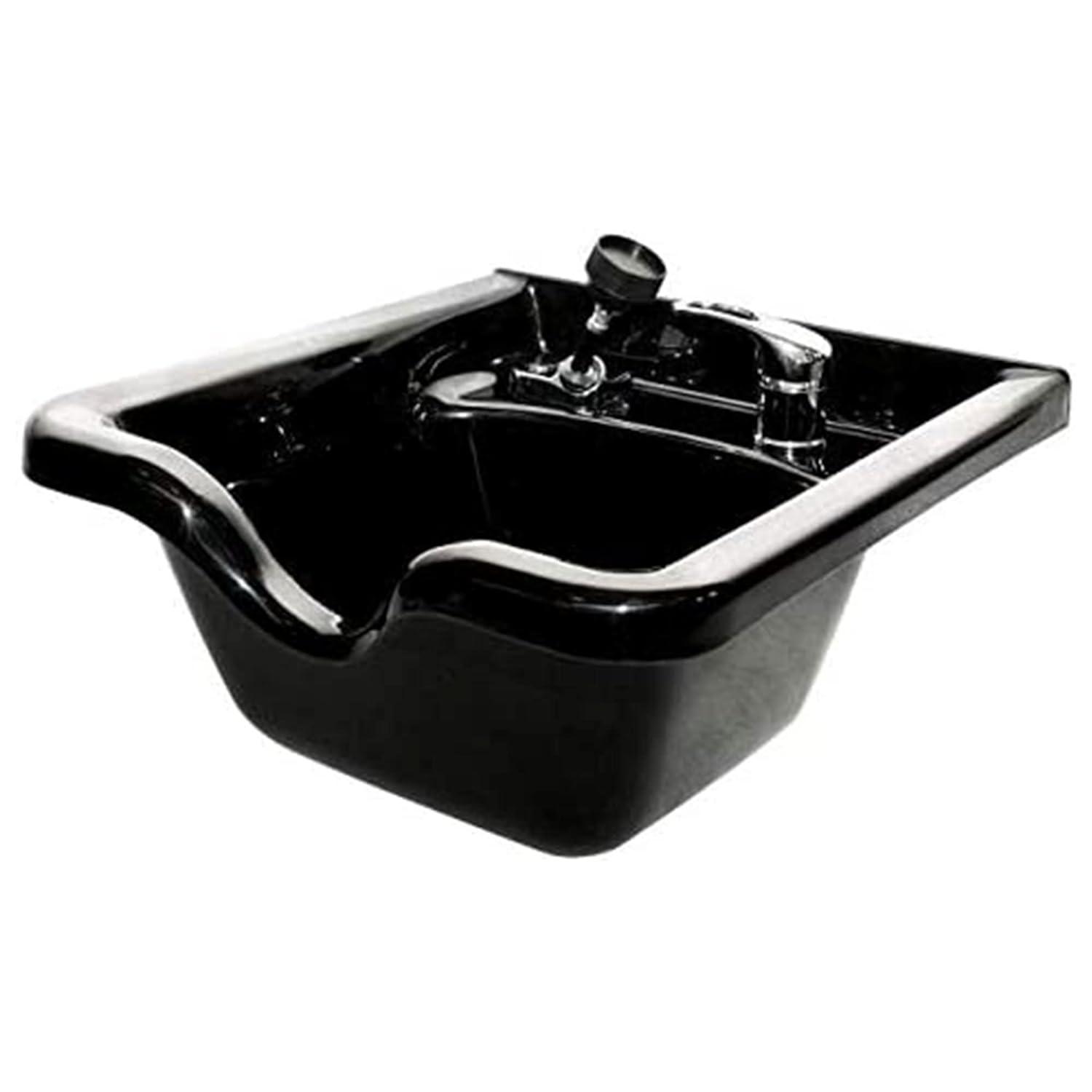 PureSana Chromium 19 Inch Square Professional Grade Shampoo Bowl and Fixture Set with Sprayer Hose, Mounting Bracket, and Strainer, Black