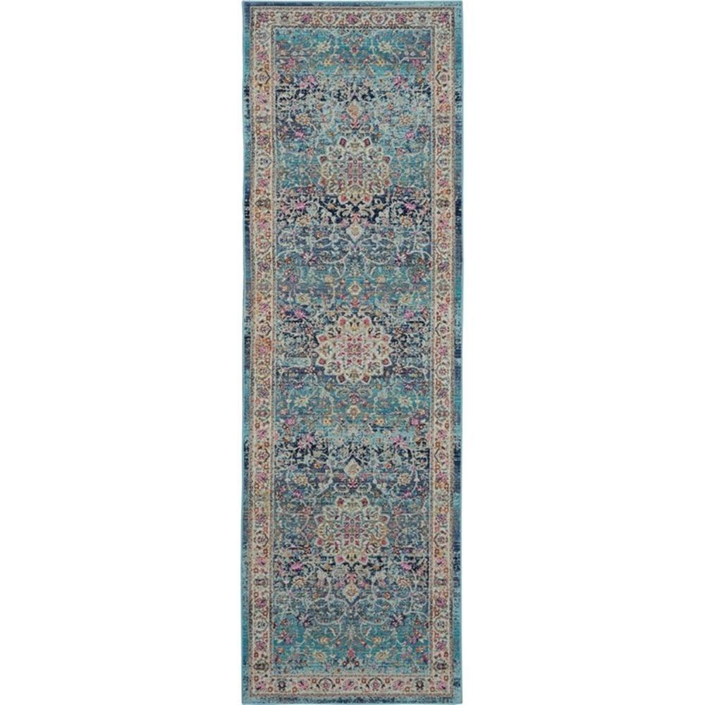 Nourison Vintage Kashan VKA01 Blue/Ivory/Orange Indoor Area Rug - 2'4 x 8'