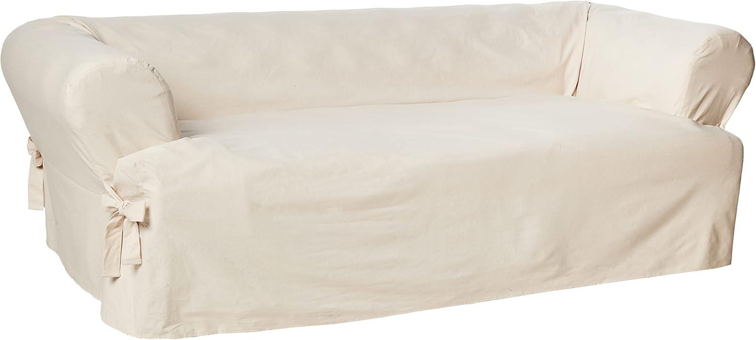 Natural Cotton Duck T-Cushion Sofa Slipcover with Tailored Skirt