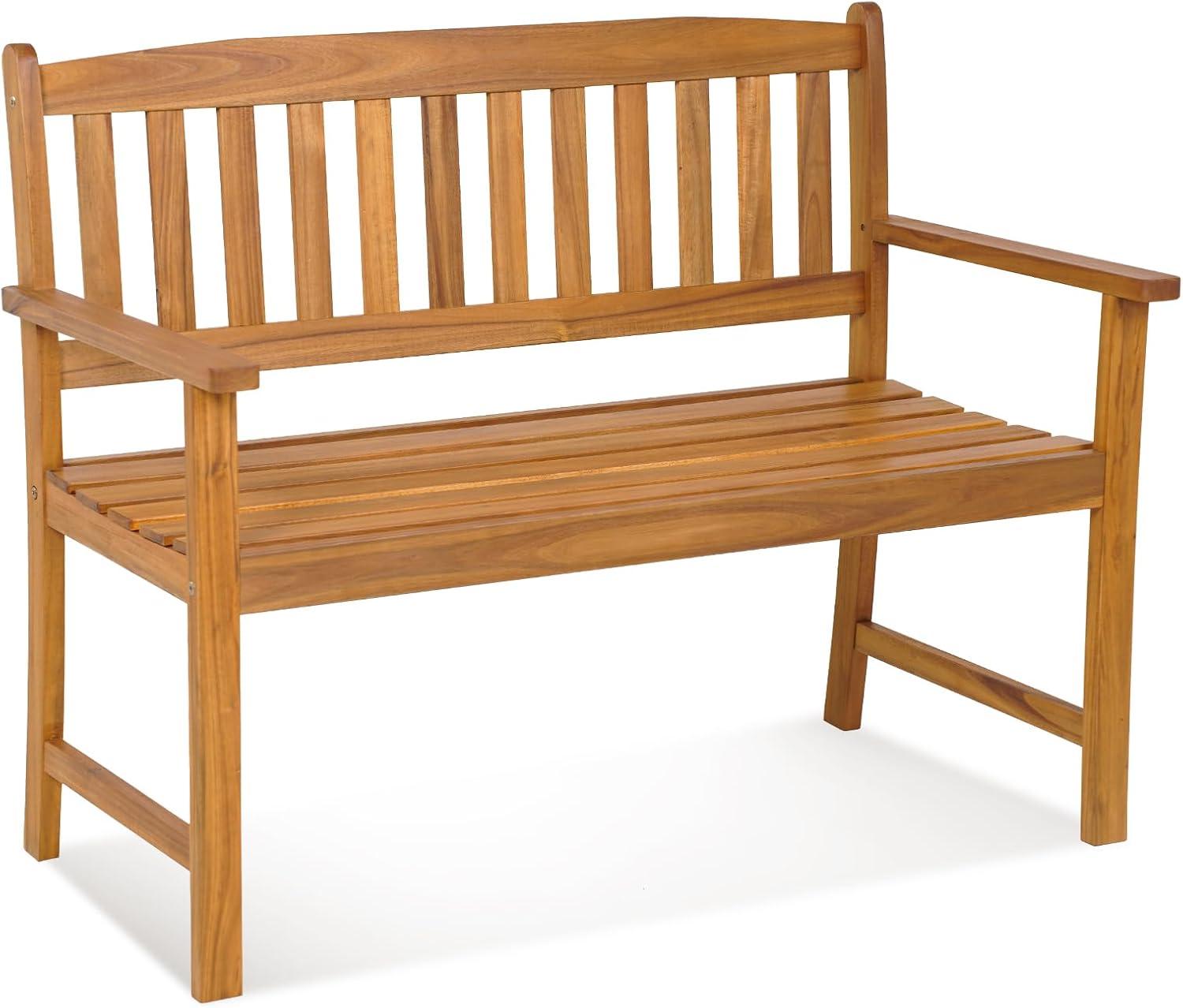 GVN 2-Person Outdoor Acacia Wood Bench with Backrest, Comfortable Outdoor Seating with Resistant Finish