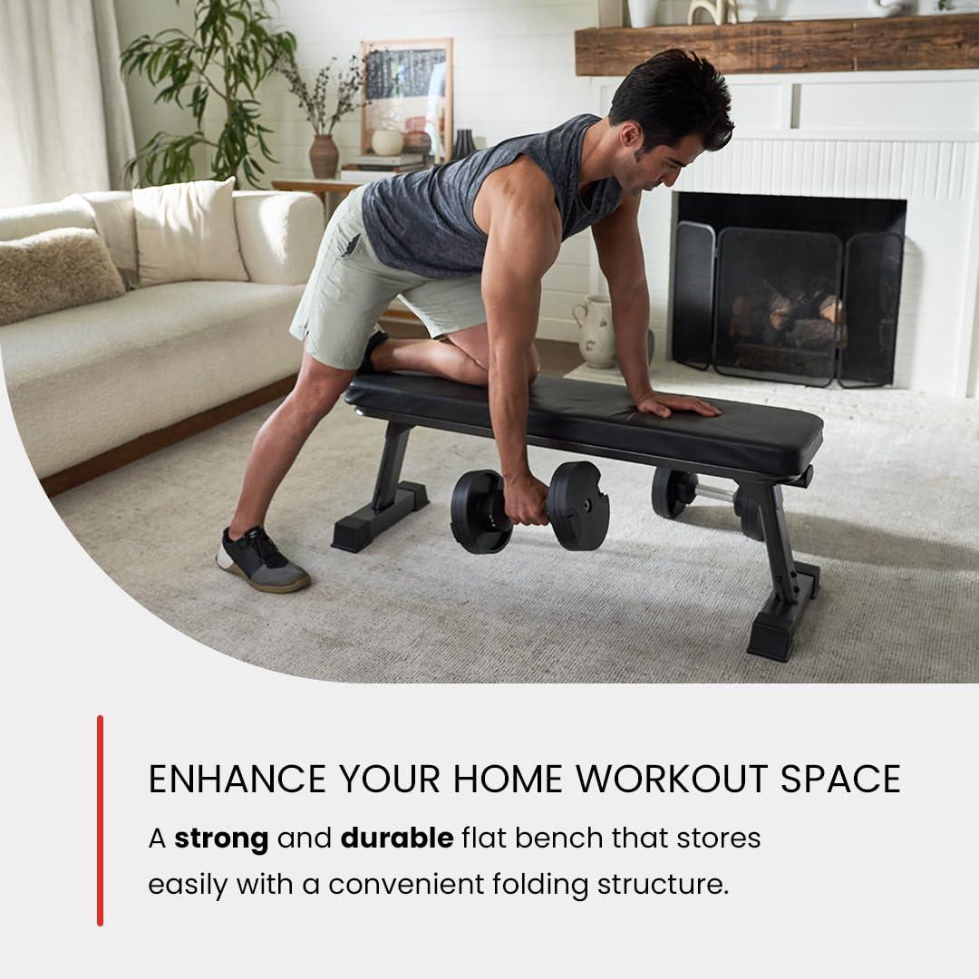 Finer Form Gym Quality Foldable Flat Bench for Multi-Purpose Weight Training and Ab Exercises (Black)