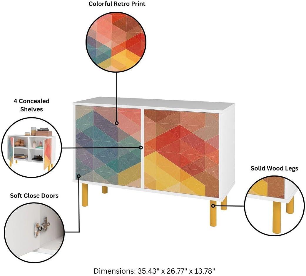 Retro Accent Cabinet from Engineered Wood in White & Multi Color Red Yellow Blue