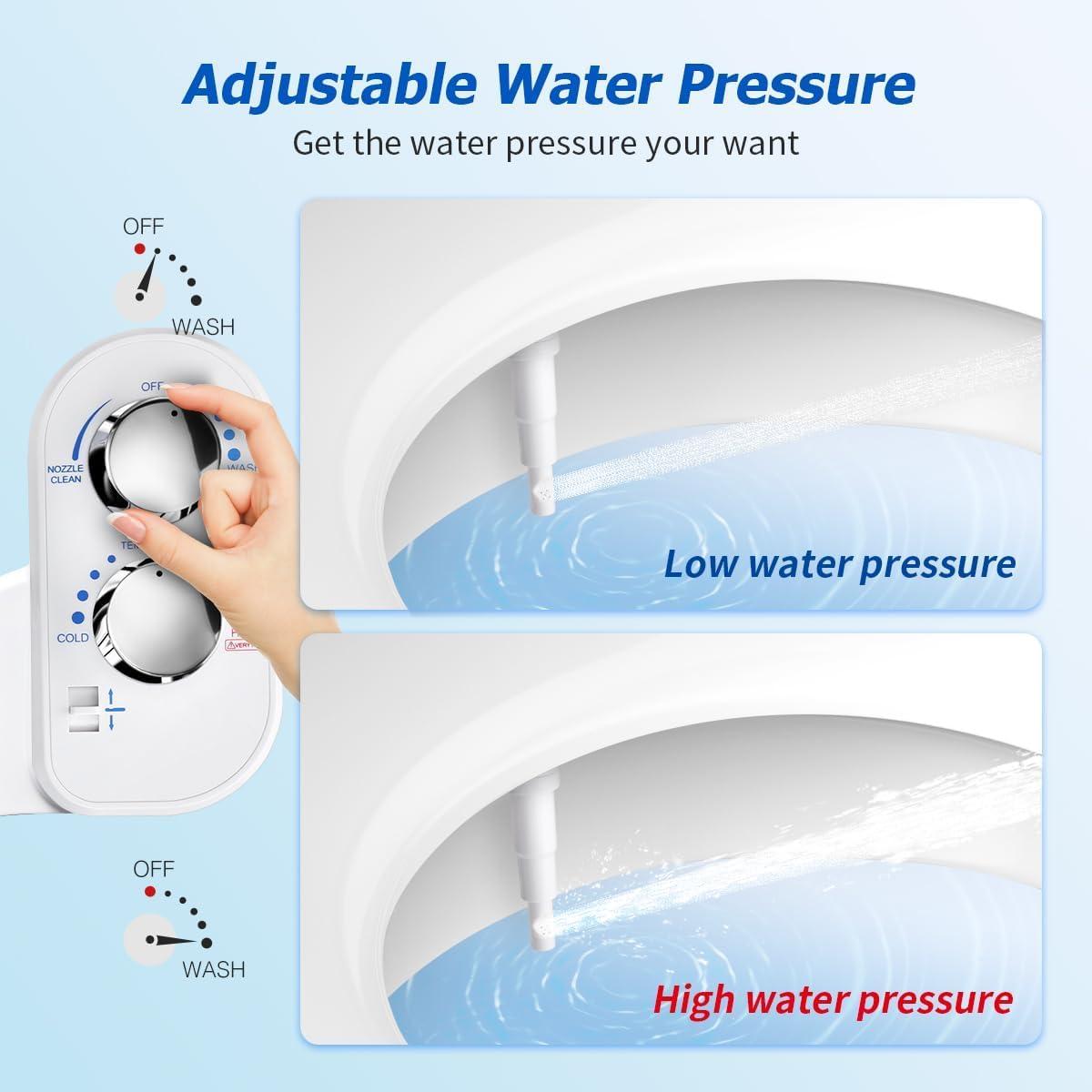 Hot and Cold Bidet Attachment for Toilet, Ultra-Slim Bidet Attachment Warm Water, Non-Electric Adjustable Pressure Self Cleaning Sprayer Nozzle Control for Posterior, Feminine Wash (Chrome)
