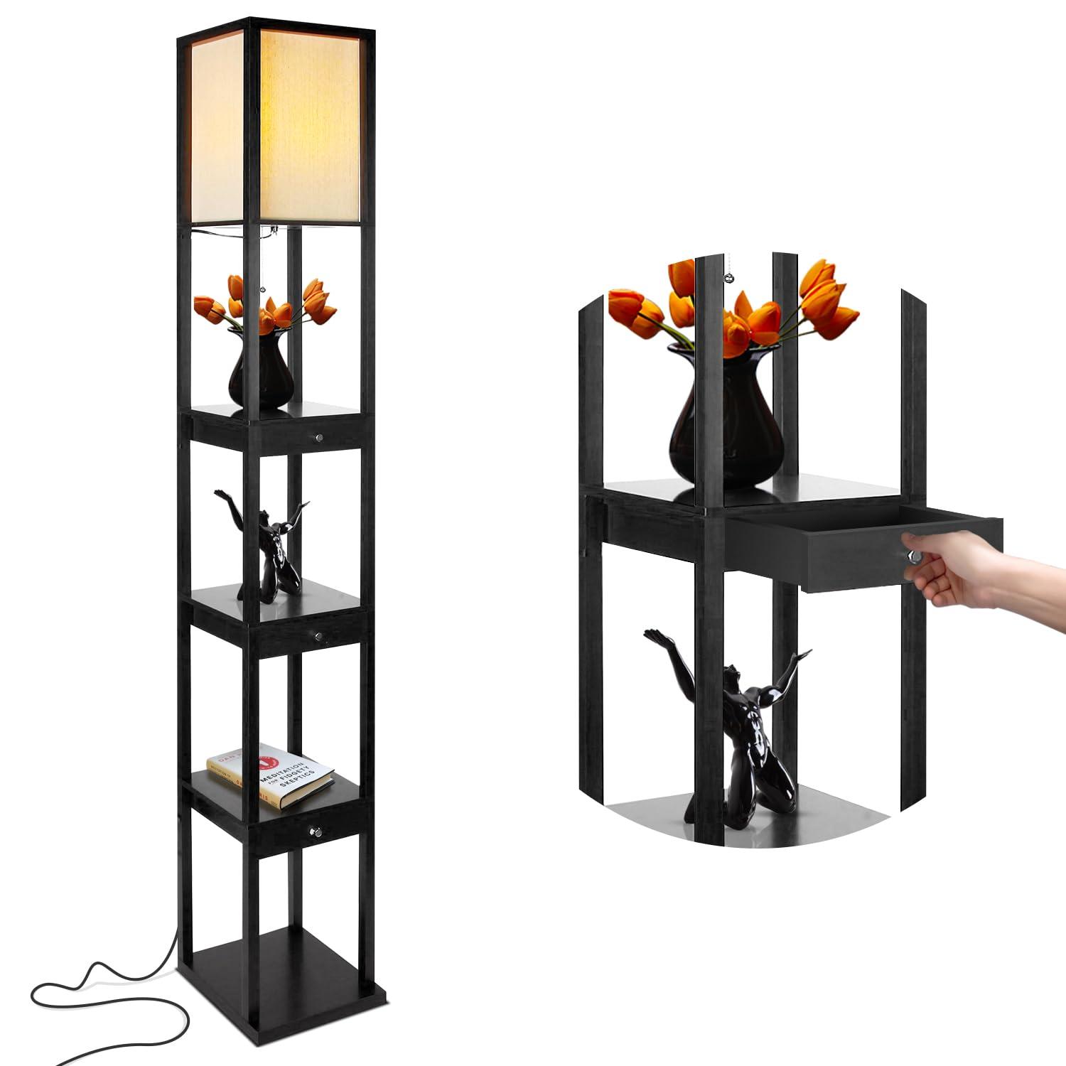 Brightech Maxwell 72 in. Traditional LED Energy Efficient 3-Drawer Shelf Floor Lamp