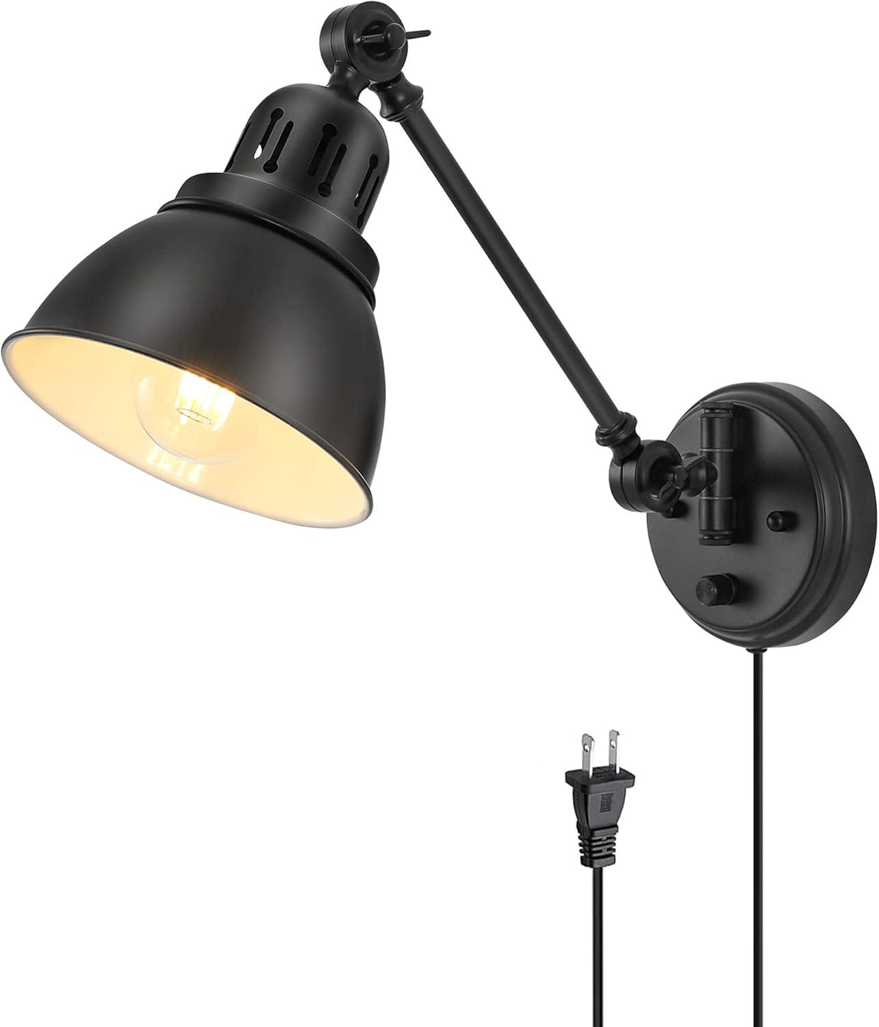 Black Metal Swing Arm Wall Sconce with Dimmable Switch