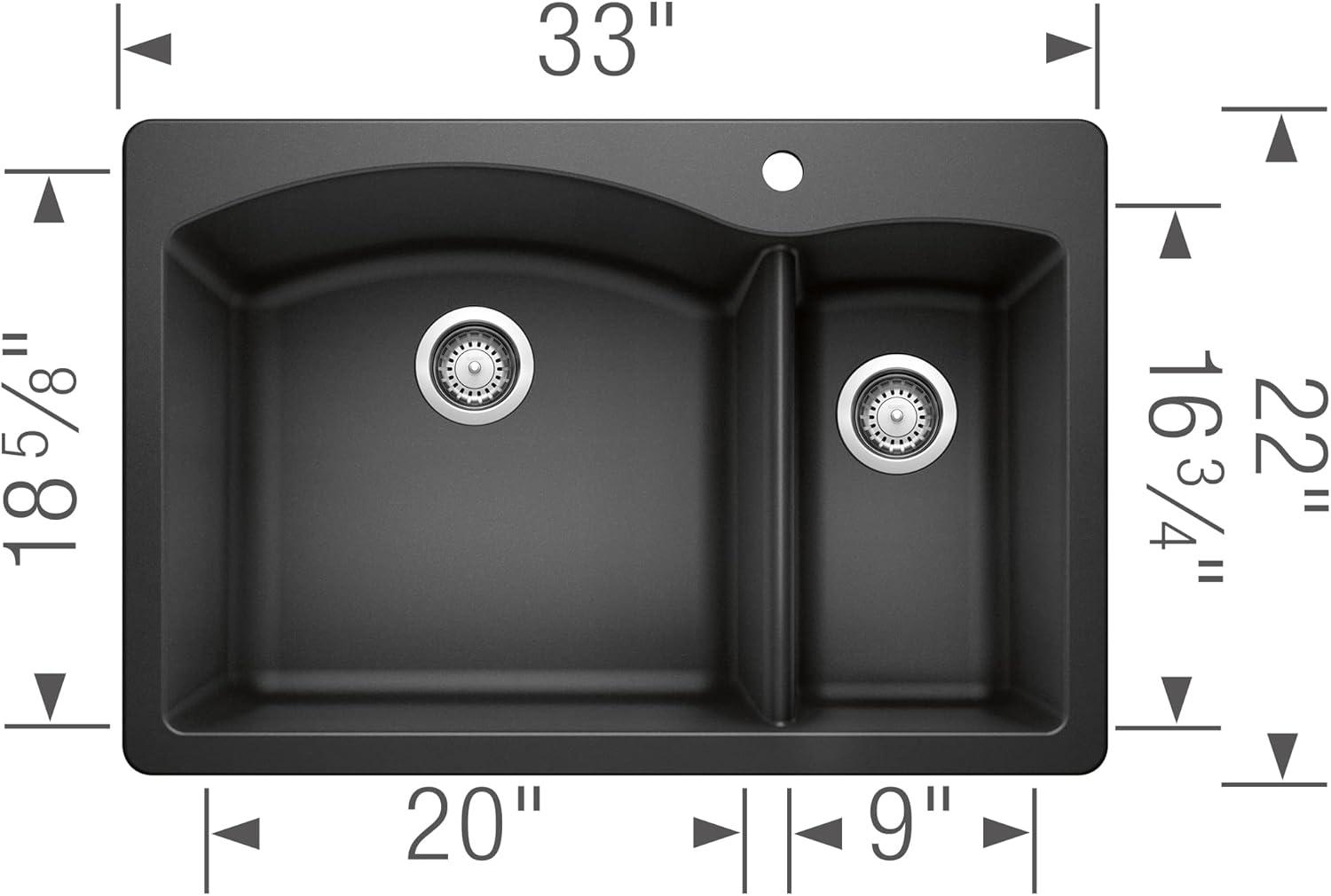 Diamond Silgranit 33" L x 22" W Double Basin Drop-In/Undermount Sink