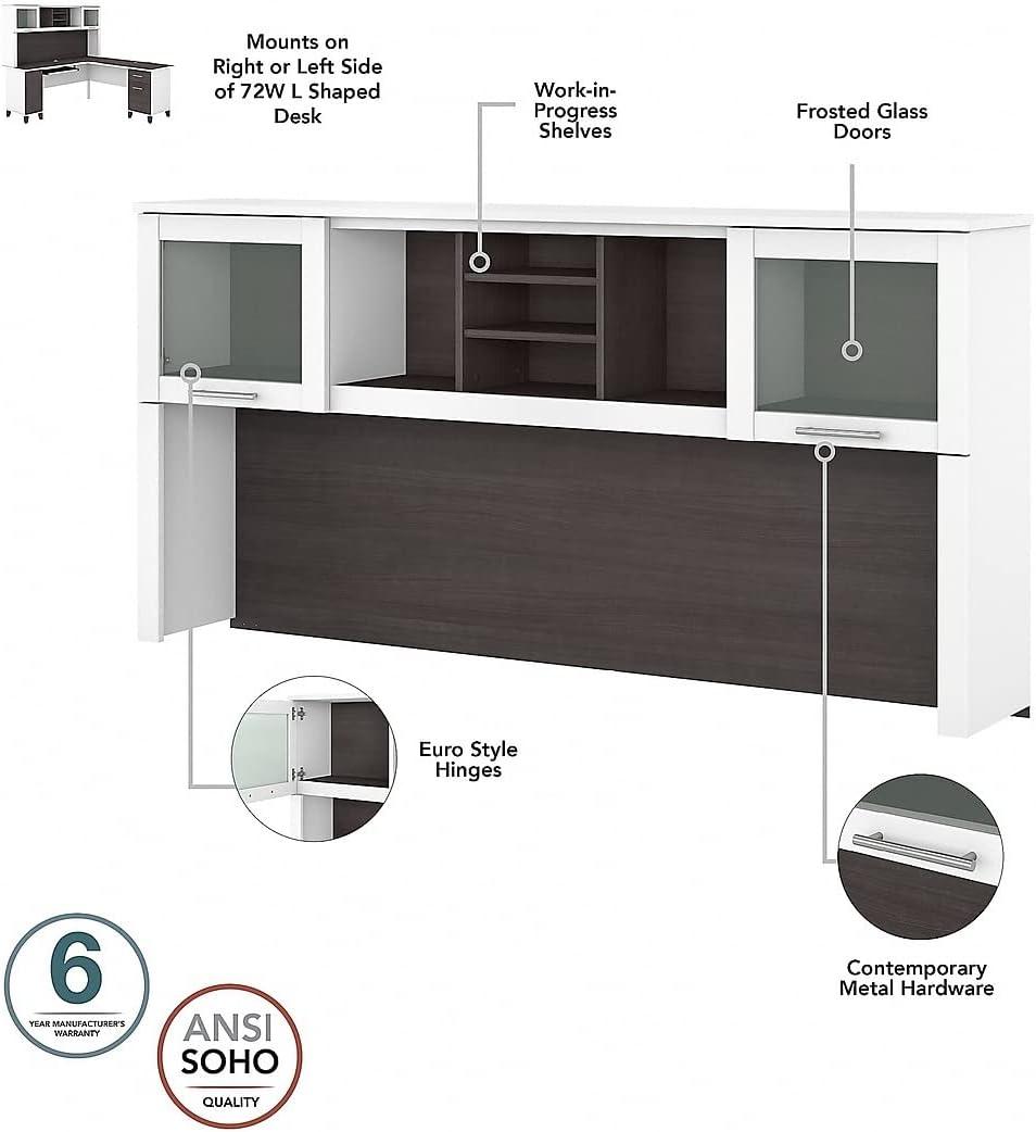 Bush Furniture Somerset 72" Sit to Stand L Desk & Hutch, Storm Gray & White