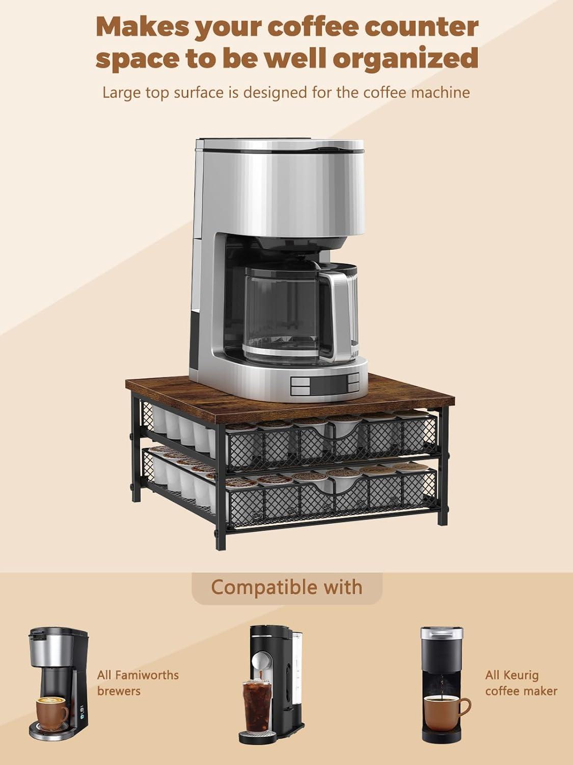 FAST APPLIANCES LLC Coffee Pod Holder For K Cup Holder Drawer Holder, Coffee Pod Drawer For Counter, 2 Tier K-Cup Storage With Sliding Baskets, 72 Capacity Pods Organizer Cups Capsule For Coffee Station, Black