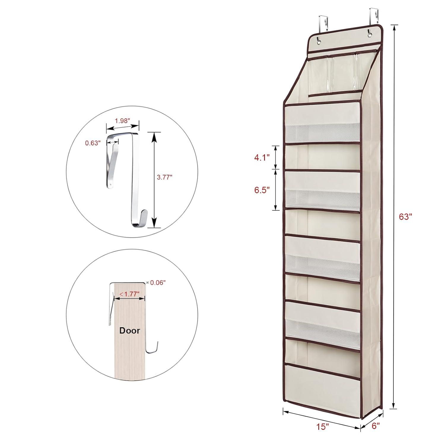 Univivi 6-Shelf Over Door Hanging Organizer Fabric Baby Door Storage with 5 Large Pockets and 3 Small PVC Pockets Wall Mount Hanging Storage Organizers for Baby Essential (Beige)
