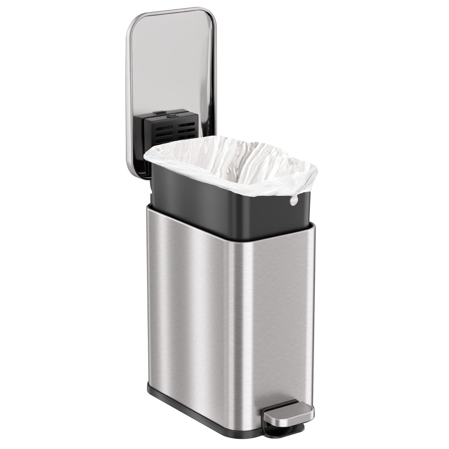 iTouchless SoftStep Step Pedal Bathroom Trash Can with AbsorbX Odor Filter 1.32 Gallon Silver Stainless Steel