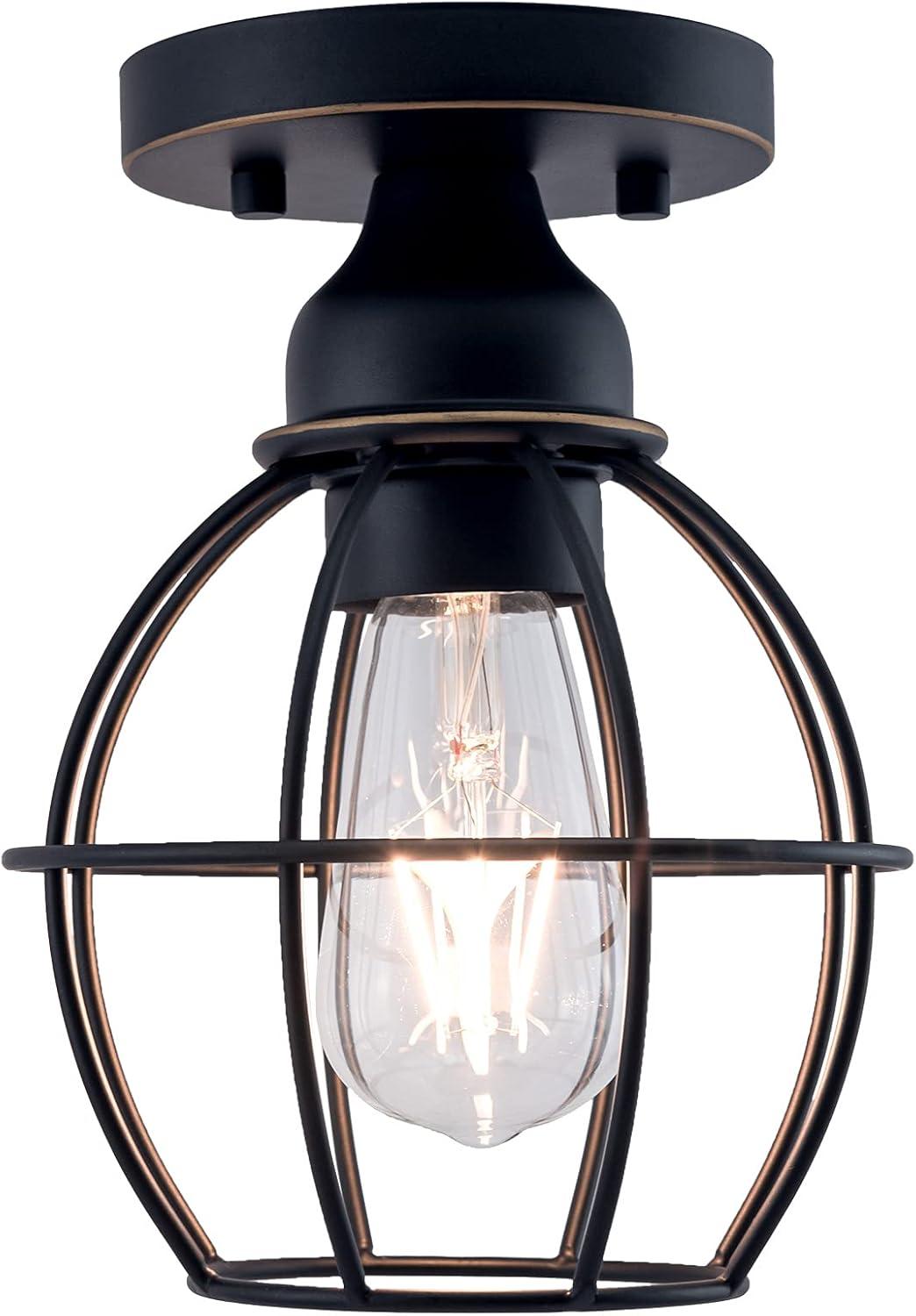 Bronze Metal Cage Semi Flush Mount Ceiling Light