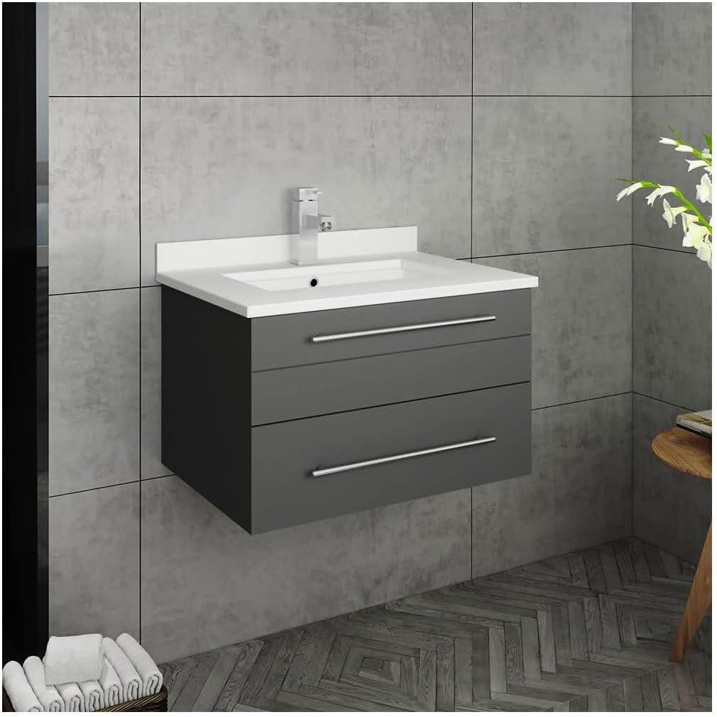 Fresca Lucera 24" Wall Hung Wood Bathroom Cabinet with Undermount Sink in Gray