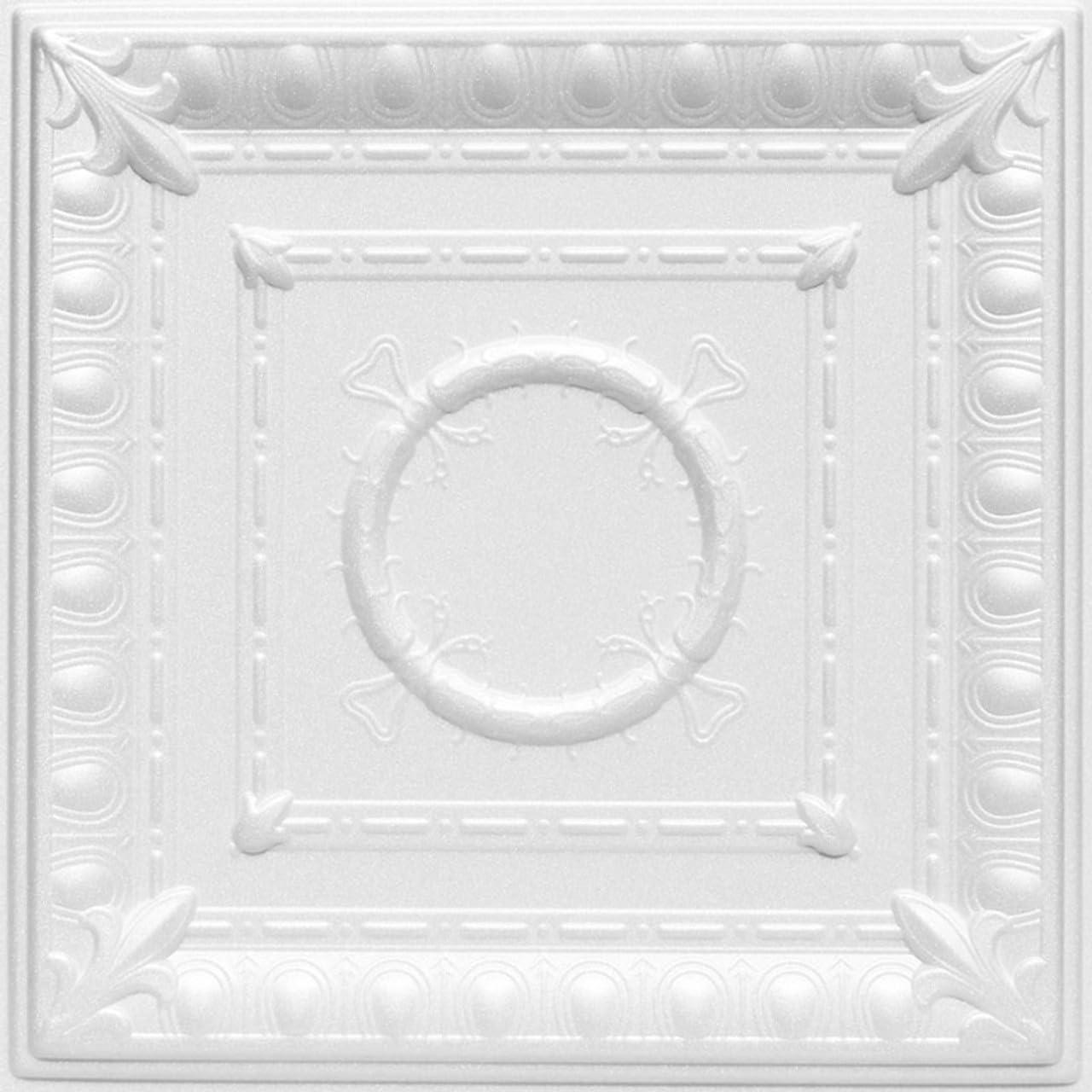 À LA MAISON CEILINGS R47 Romanesque Wreath Foam Glue-up Ceiling Tile (128 sq. ft./Case), Pack of 48, Plain White