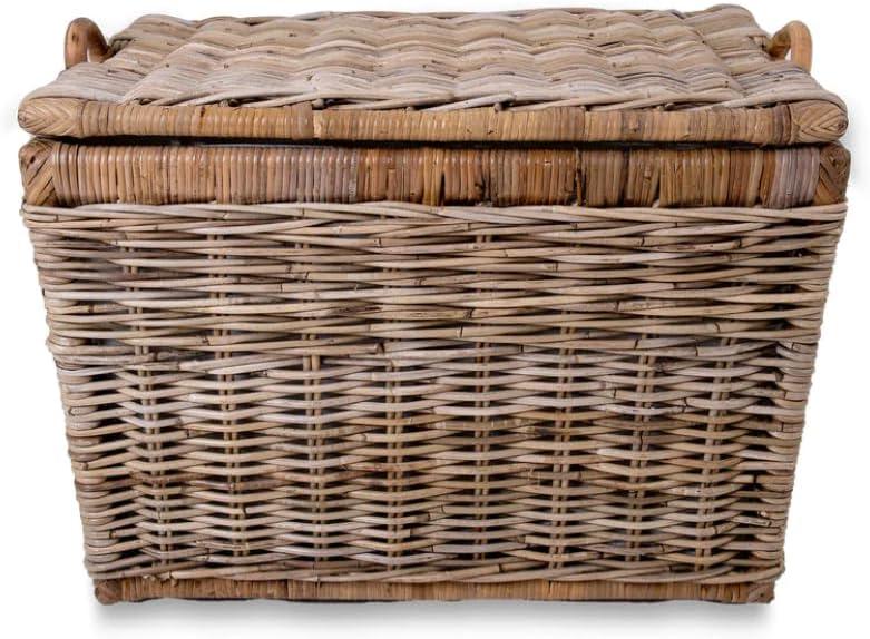 Medium Serene Grey Wicker Rectangular Storage Basket with Lift-Off Lid