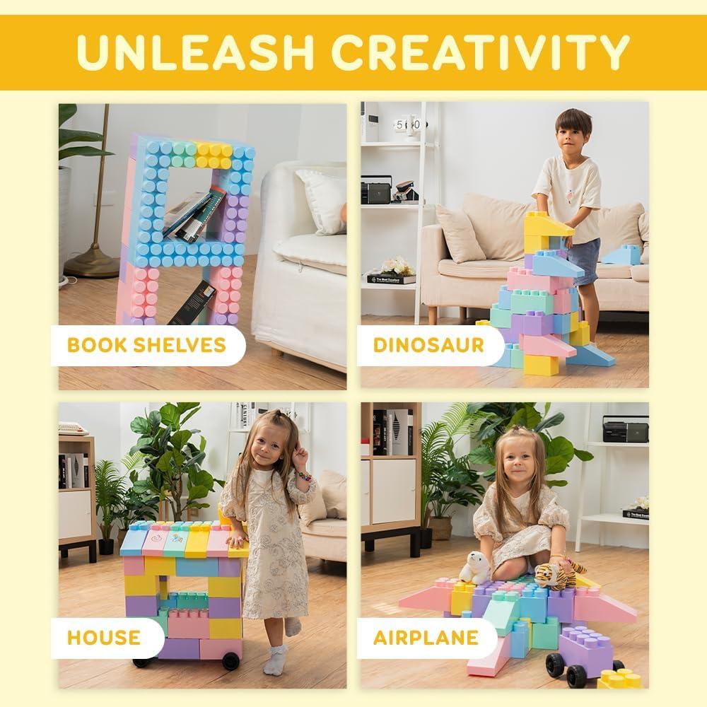 PLATPORTS Huge Blocks - Giant Plastic Blocks - Big Blocks - Jumbo Blocks - Big Building Blocks Jumbo - Jumbo Building Blocks - 86 Pieces Large Blocks for Kids Ages 1 to 8 with Wheels