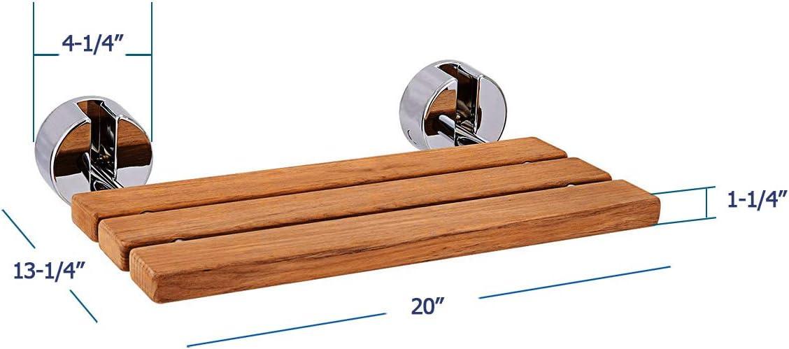 20" Teak Wood Folding Wall Mounted Shower Bench