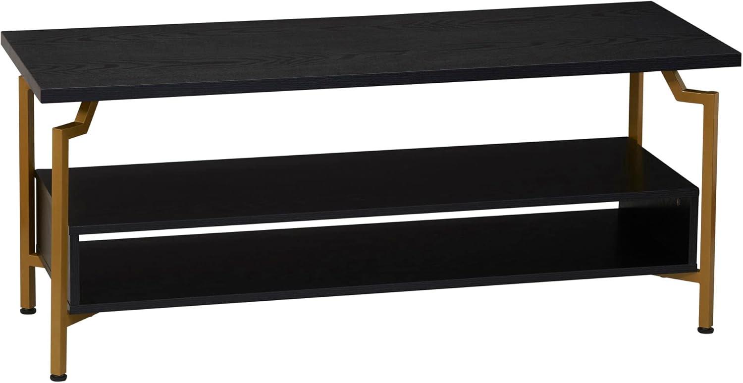 Black Oak and Gold Multi-Tier TV Stand with Storage