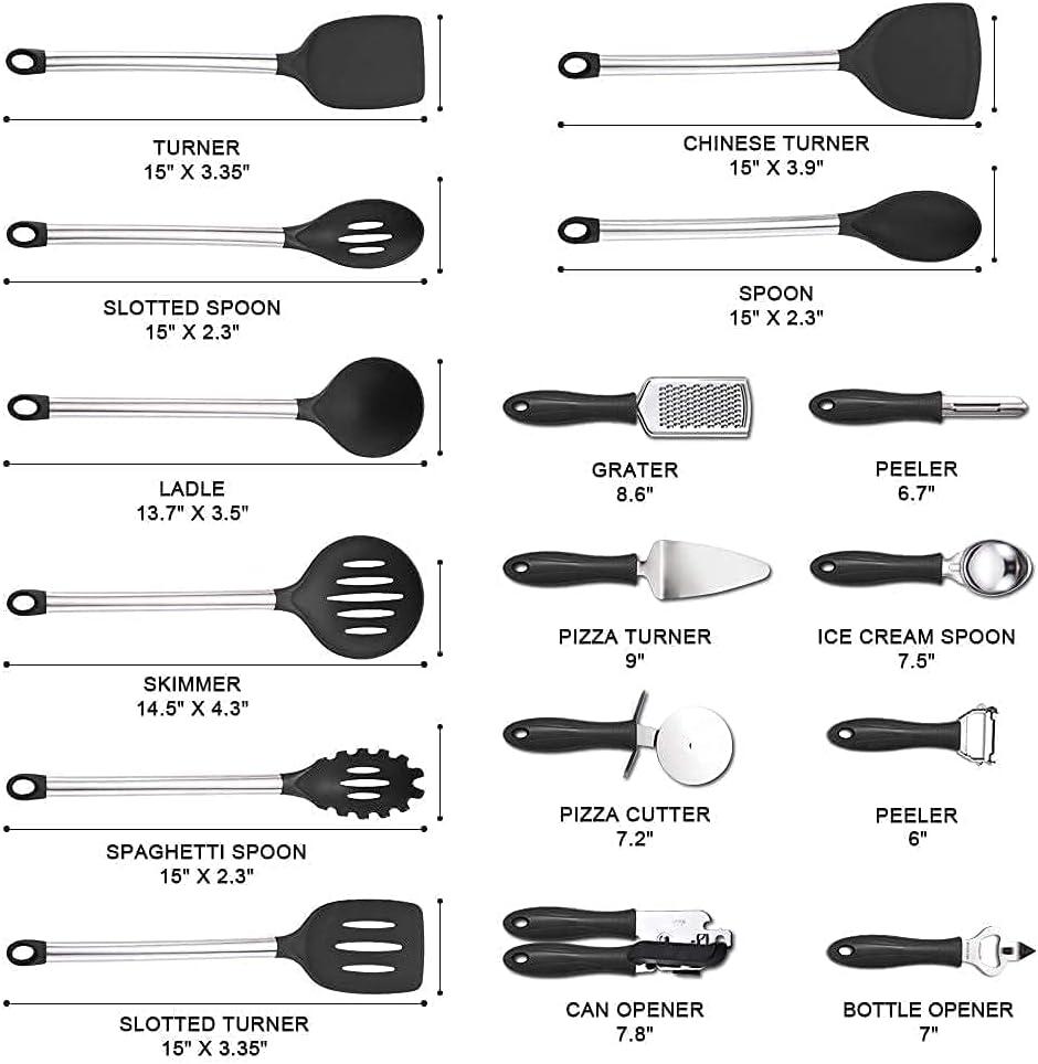 Kitchen Utensil set 42pcs Cooking Utensils Nylon and Stainless Steel Utensils Set Kitchen Tool Set,Black