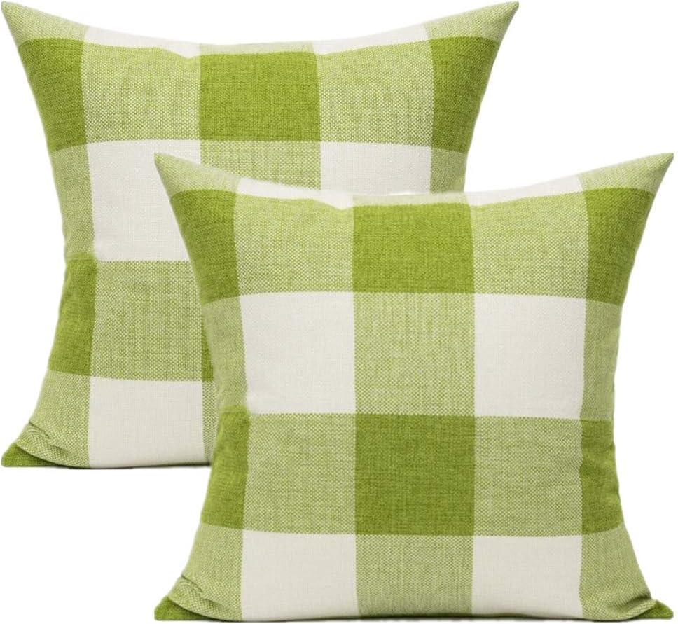 Green and White Buffalo Plaid 18" x 18" Polyester Pillow Covers, Set of 2