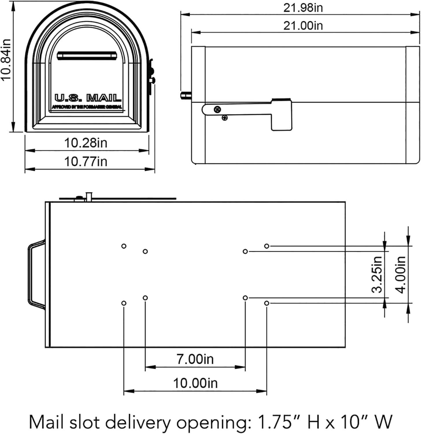 Large Black Lockable Steel Post-Mount Mailbox