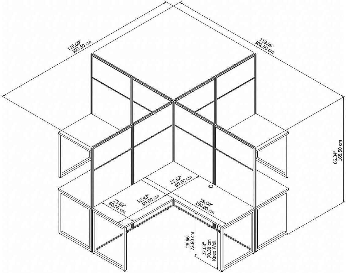 Bush Business Furniture Easy Office L-Shaped 4 Person Cubicle with Cable Management